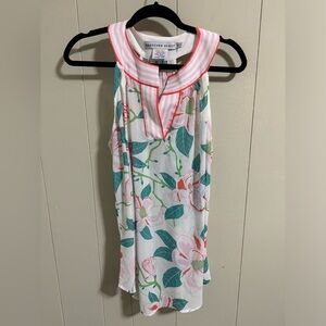 Gretchen Scott size XL pink white green high neck floral cami luxury stripe